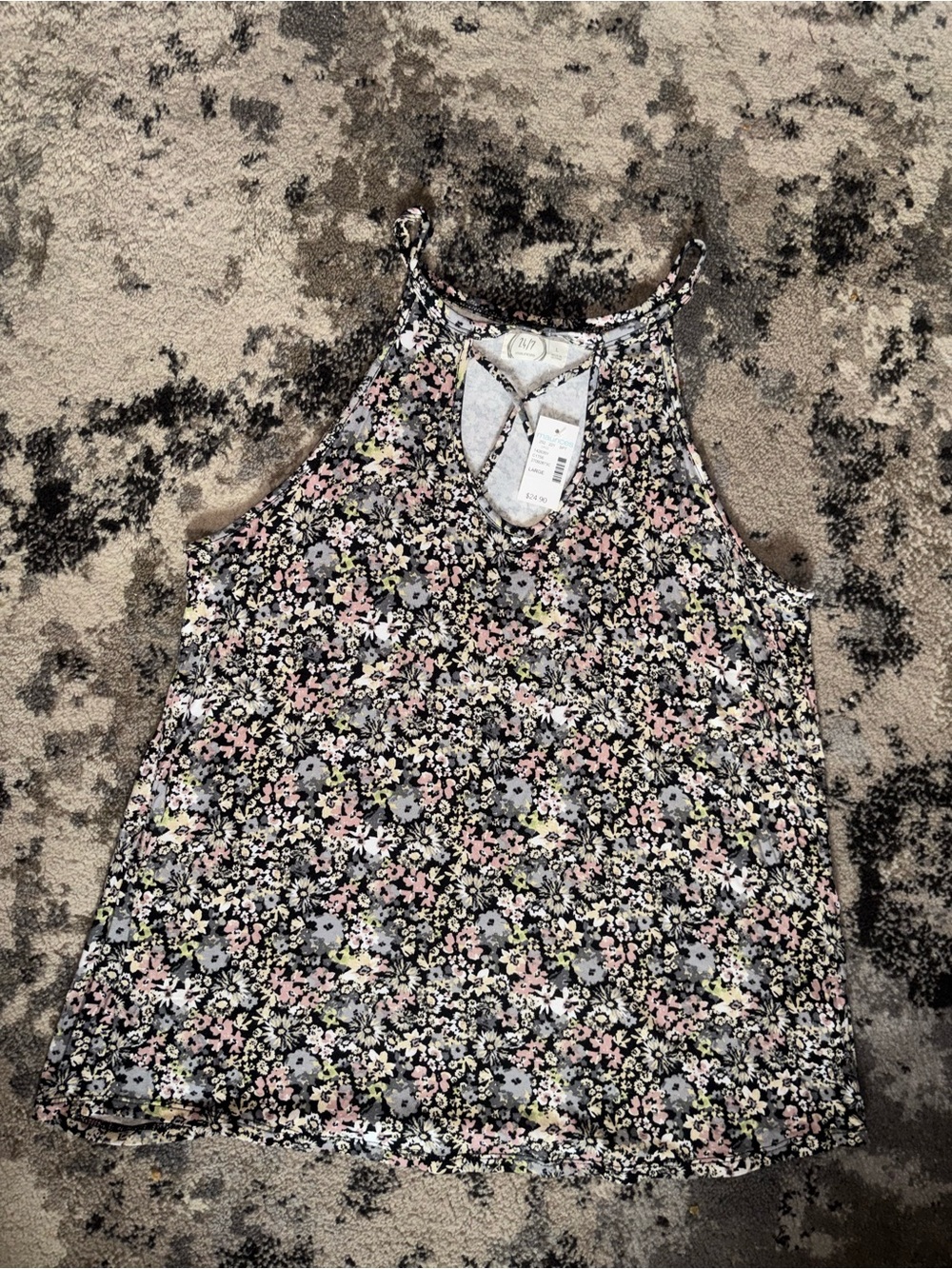 Maurices Black Floral Halter Tank with Pink & Gray Flowers